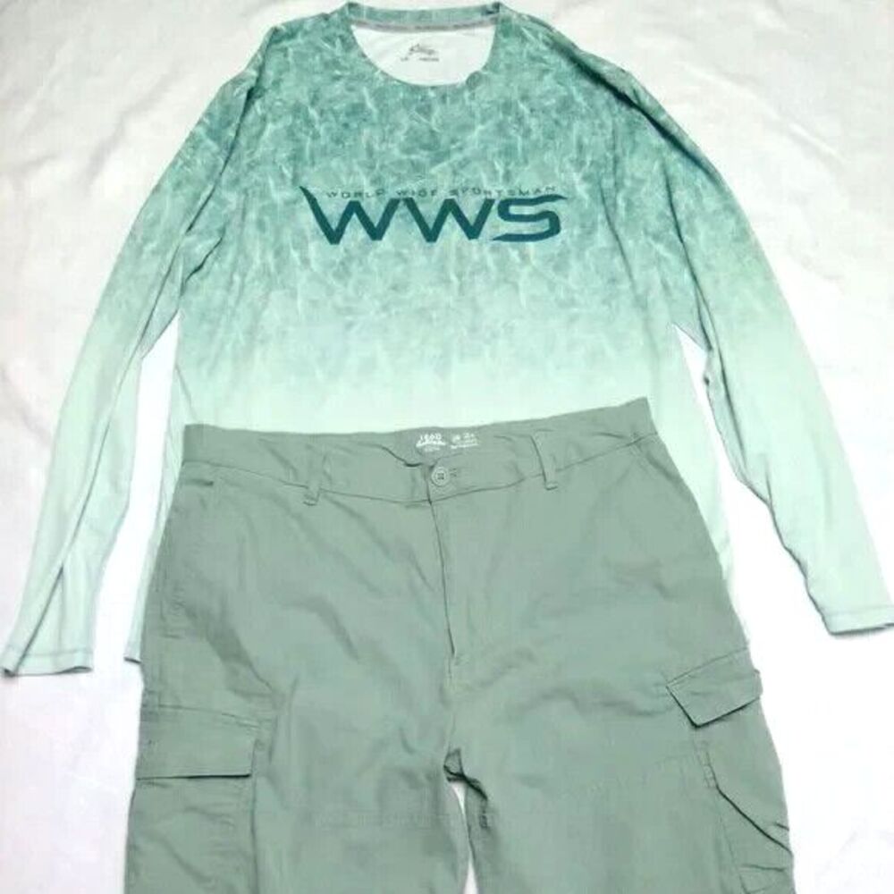 Izod Men's Cargo Shorts Size 36 World Wide Sportsman Logo Logo Sleeve Shirt XL